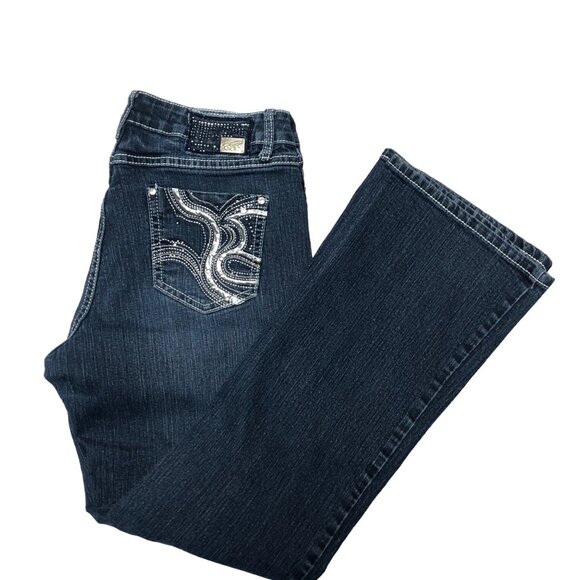 One 5 One Jeans Womens Size 12 Blue Embroidered Bedazzled Pockets Boot Cut - Picture 1 of 9